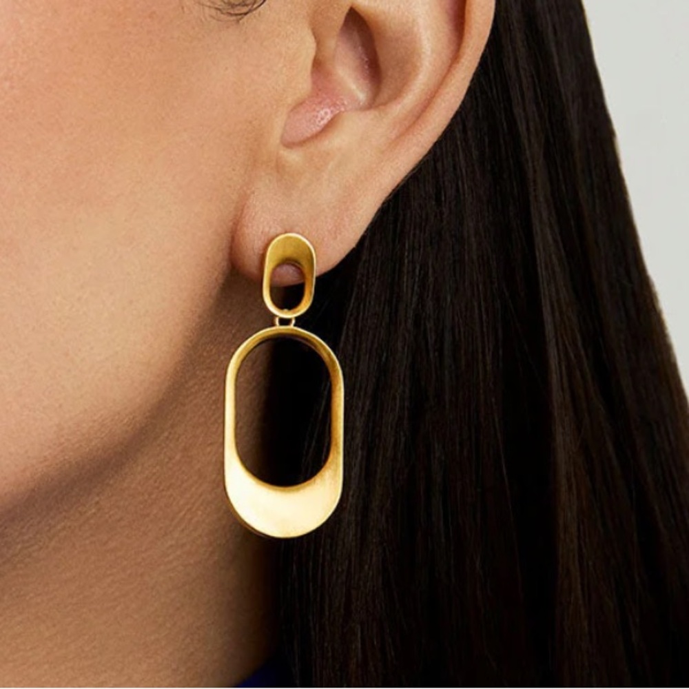 New! Dean Davidson Bleecker Drop Earrings Statement Hoops Brushed Gold Studs